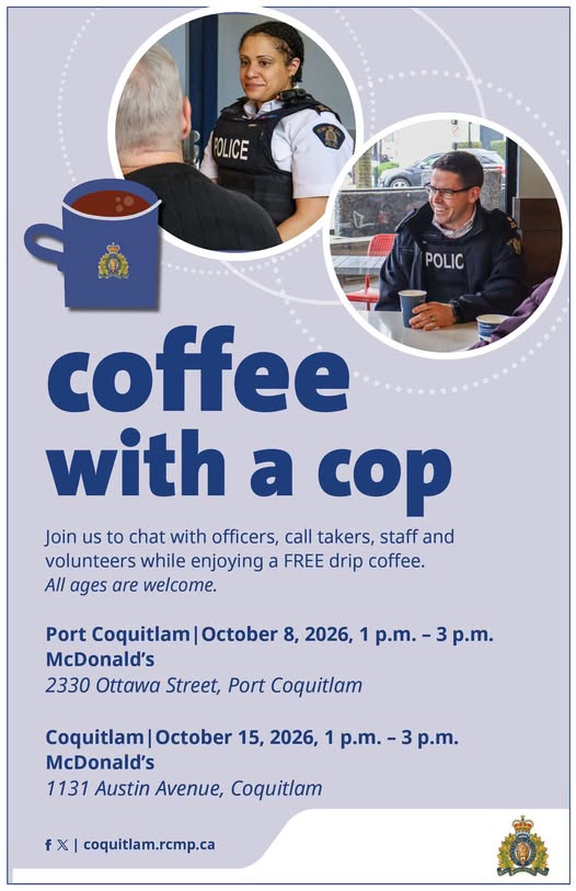 #CoffeeWithACop is returning to Coquitlam and Port Coquitlam!