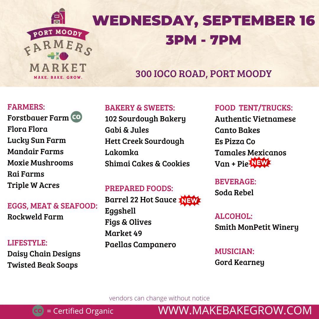Check out the Port Moody Farmers Market lineup